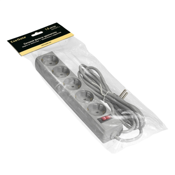 Exegate EX266862RUS Сетевой фильтр Exegate SP-5-1.5G (5 розеток, 1.5м, евровилка, светло-серый) низкие цены купить в Тюмени