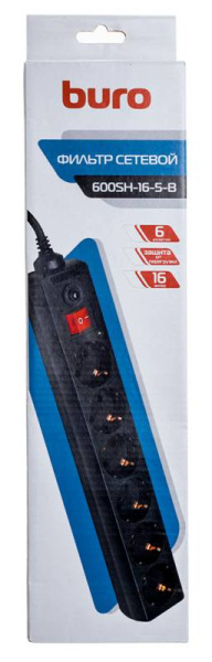 Сетевой фильтр Buro 600SH-16-5-B 5м (6 розеток) черный (коробка) низкие цены купить в Тюмени