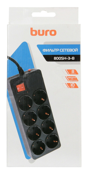 Сетевой фильтр Buro 800SH-3-B 3м (8 розеток) черный (коробка) низкие цены купить в Тюмени