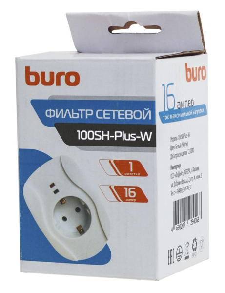 Сетевой фильтр Buro 100SH-Plus-W (1 розетка) белый (коробка) низкие цены купить в Тюмени