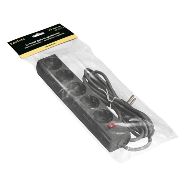 Exegate EX279181RUS Сетевой фильтр ExeGate SP-5-10B (5 розеток, 10м, евровилка, черный) низкие цены купить в Тюмени
