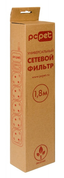 Сетевой фильтр PC Pet AP01006-E-BK 1.8м (5 розеток) черный, вилка под ИБП низкие цены купить в Тюмени