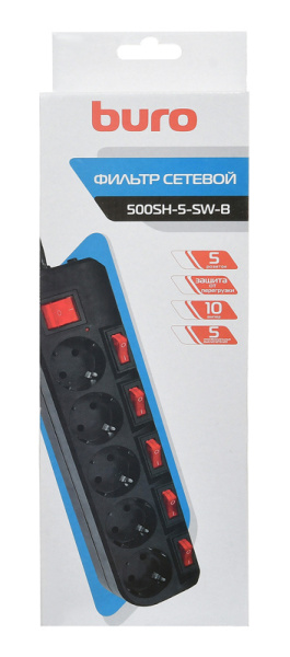 Сетевой фильтр Buro 500SH-5-SW-B 5м (5 розеток) черный (коробка) низкие цены купить в Тюмени