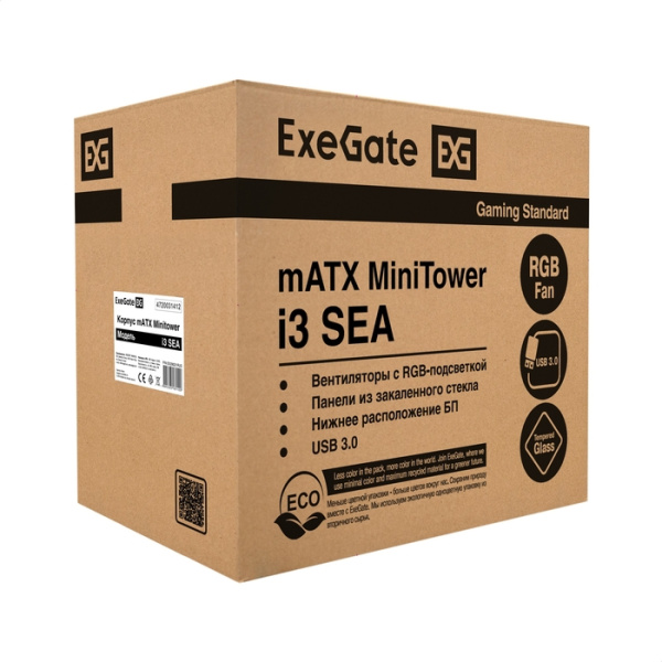 Exegate EX298221RUS Корпус Minitower ExeGate i3 SEA (mATX, без БП, 1*USB+1*USB3.0, HD аудио, черный, низкие цены купить в Тюмени