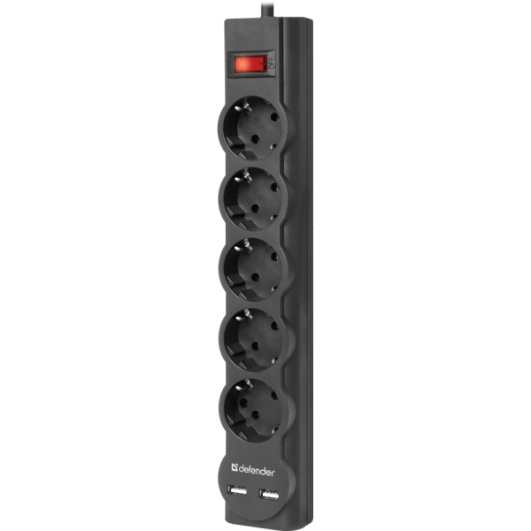 Сетевой фильтр Defender DFS 753 3,0 м, 5 розеток, 2xUSB, 2.1A Сетевой фильтр Defender DFS 753 3,0 м, низкие цены купить в Тюмени