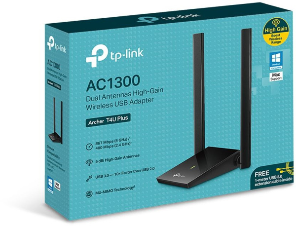 Адаптер Wi-Fi AC1300Mbps Dual-band High-Gain wireless USB adapter, 867Mbps at 5G and 400Mbps at 2.4G низкие цены купить в Тюмени