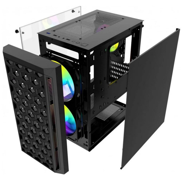 Powercase CMIMTB-L3 Корпус Mistral Micro T3B, Tempered Glass, Mesh, 2x 140mm + 1х 120mm 5-color fan, низкие цены купить в Тюмени