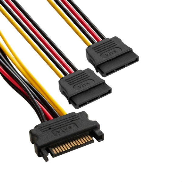 Exegate EX294794RUS Кабель питания SATA ExeGate EX-CC-SATAM2F-0.15 (15pin M/2x15pinF, 0,15м) низкие цены купить в Тюмени