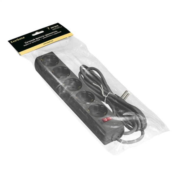 Exegate EX279179RUS Сетевой фильтр ExeGate SP-5-7B (5 розеток, 7м, евровилка, черный) низкие цены купить в Тюмени