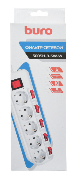 Сетевой фильтр Buro 500SH-3-SW-W 3м (5 розеток) белый (коробка) низкие цены купить в Тюмени