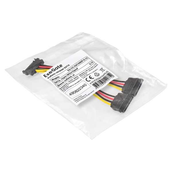 Exegate EX294794RUS Кабель питания SATA ExeGate EX-CC-SATAM2F-0.15 (15pin M/2x15pinF, 0,15м) низкие цены купить в Тюмени