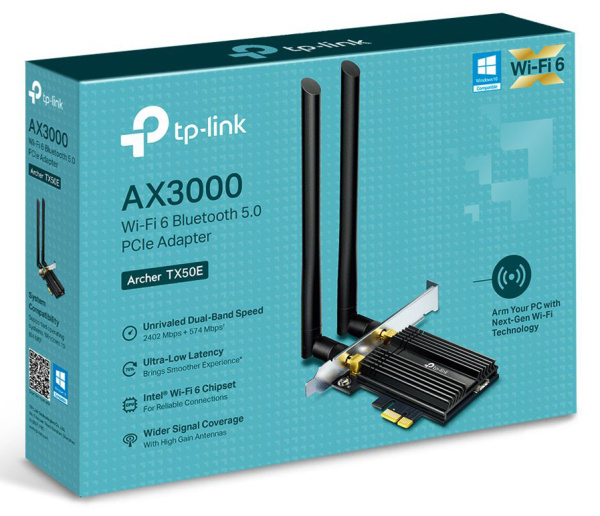 Сетевой адаптер 11AX 3000Mbps dual-band PCI-E adapter, 2402Mbps at 5G and 574Mbps at 2.4G, support B низкие цены купить в Тюмени